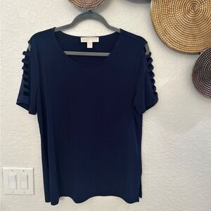 Michael Kors navy blue blouse with ladder cut-out sleeves size Large